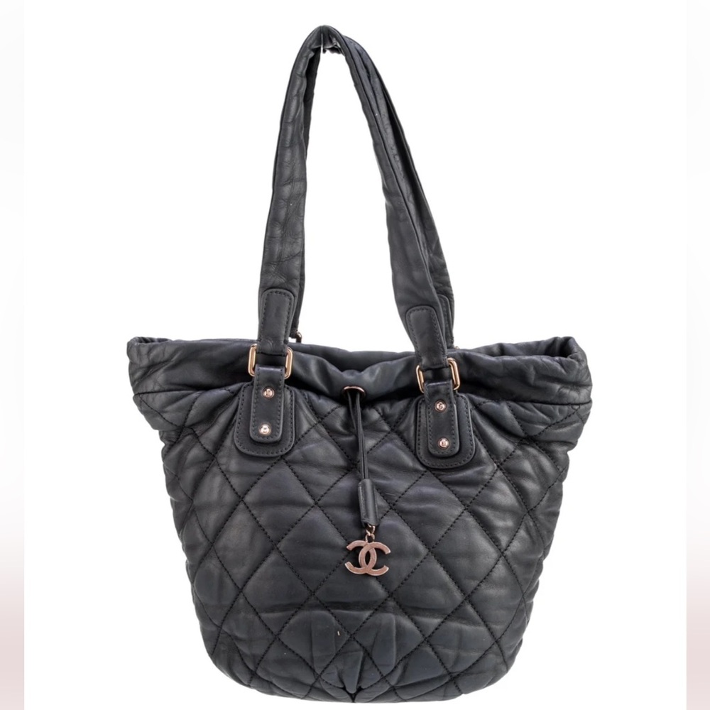Vintage Chanel Cloudy North South Quilted Black Leather